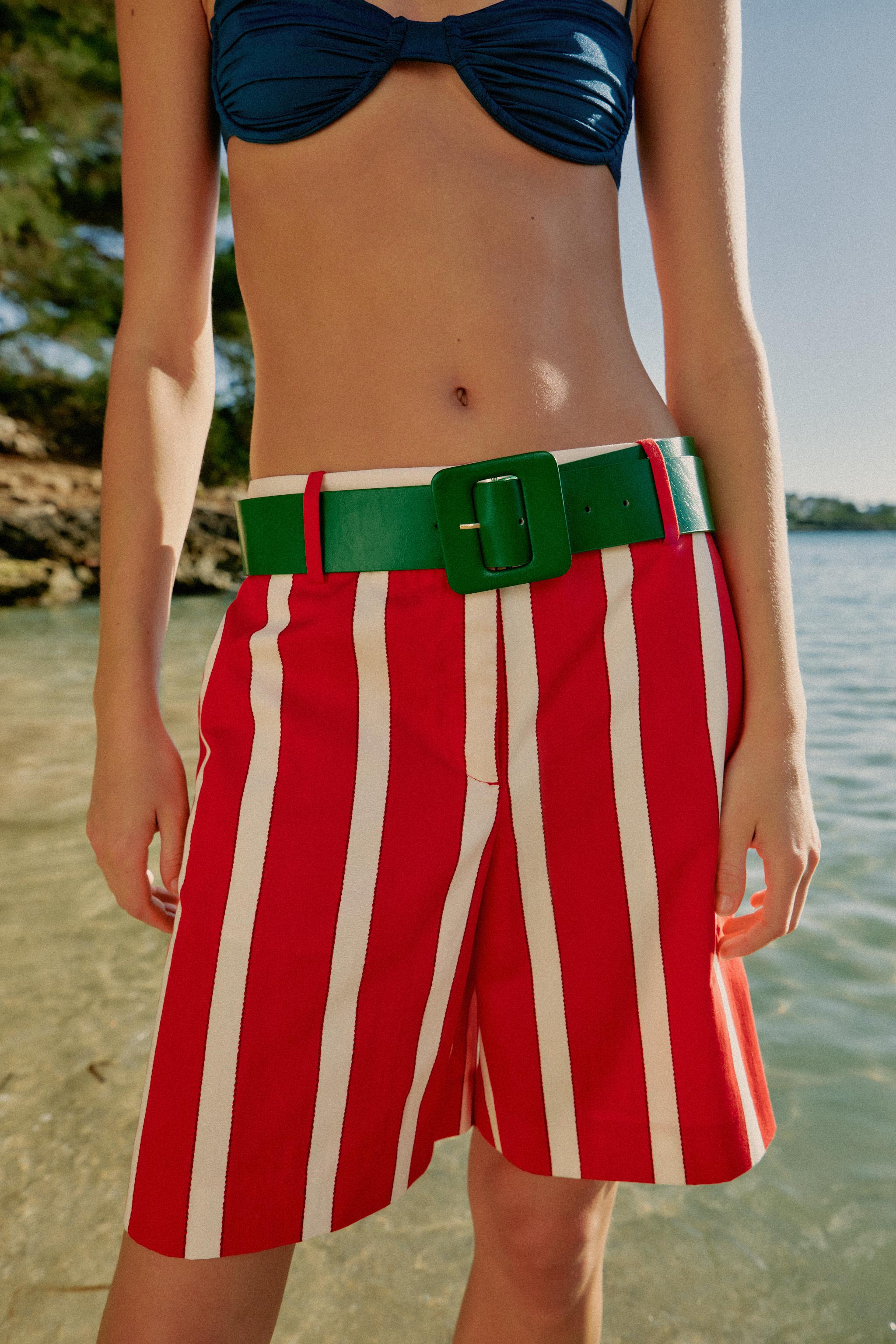 STRIPED BELTED SHORTS